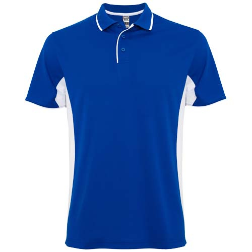 Polo sport personnalisé unisexe Montmelo ROLY Bleu royal et Blanc